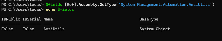 AmsiUtils — GetFields reflection output