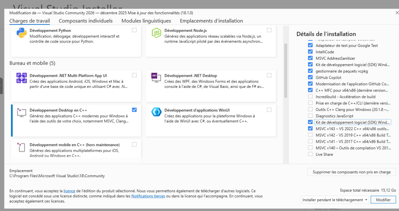 Visual Studio — individual components selection
