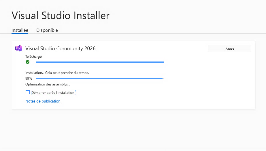 Visual Studio — installation in progress