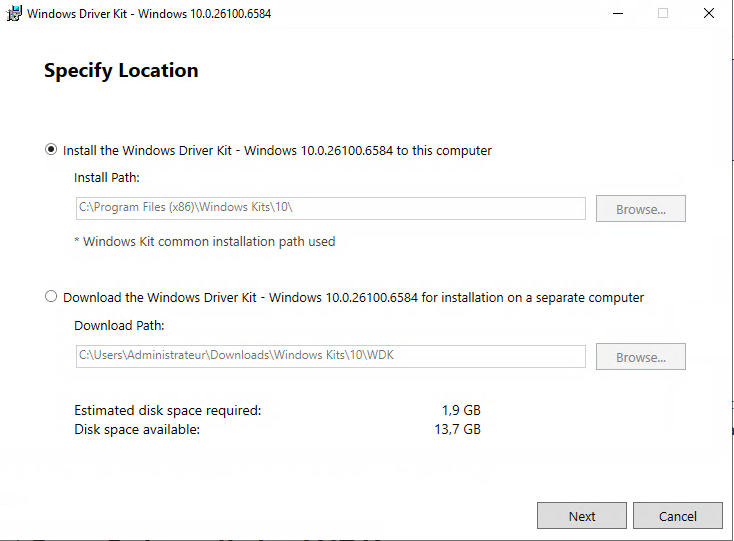 WDK — installer