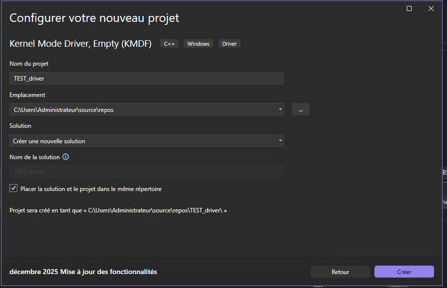 Visual Studio — project creation wizard (step 2)