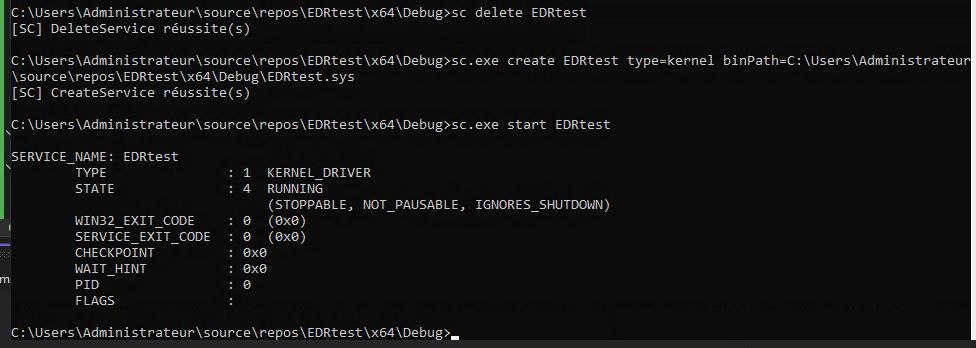 sc.exe — driver loaded and started