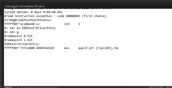WinDbg — stopped at DriverEntry breakpoint