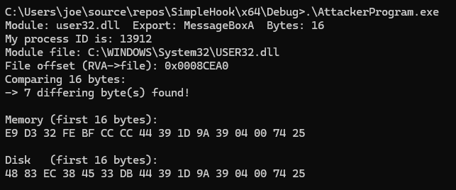 pe-sieve output — hooked function detected