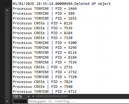 DebugView output — callback log showing benign args