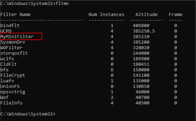 MyMiniFilter blocking file access — before BYOM bypass